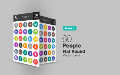60 People Flat Round Icon Set