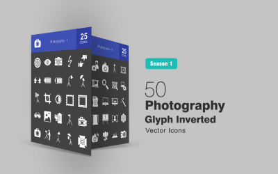 50 Photography Glyph Inverted Icon Set