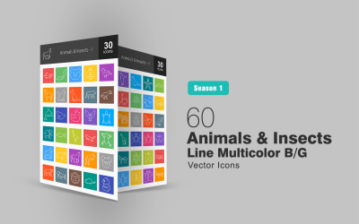 Sada ikon 60 zvířat a hmyzu vícebarevná B / G sada ikon