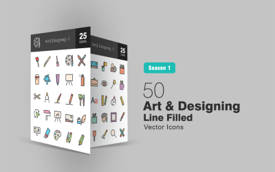 Set di 50 icone di arte e design linea piena