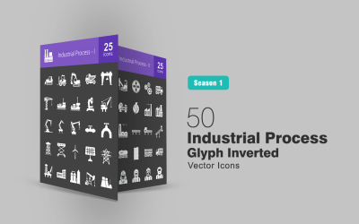 50 set di icone invertito glifo processo industriale