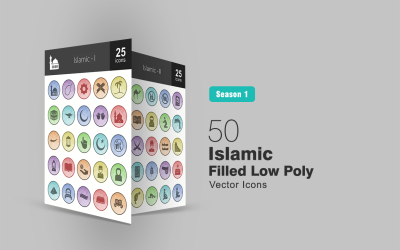 50 set di icone low poly riempito islamico