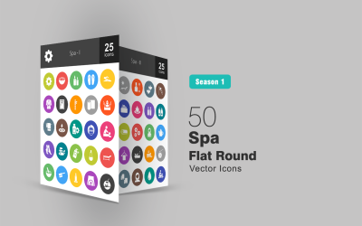 50 Spa flache runde Icon-Set