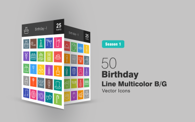 50 verjaardag lijn Multicolor B / G Icon Set