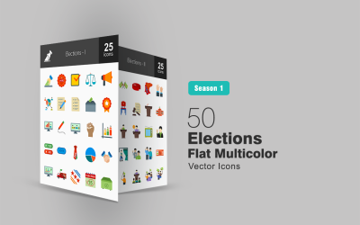 50 Wahlen Flat Multicolor Icon Set
