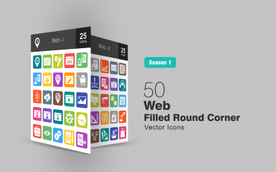 50 Web Filled Round Corner Icon Set