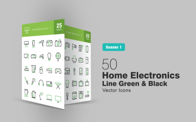 50 Zestaw ikon linii zielonej i czarnej elektroniki domowej