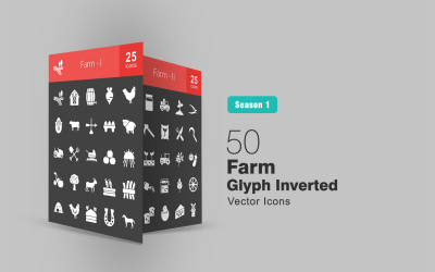 50 zestaw ikon odwróconych glifów farmy