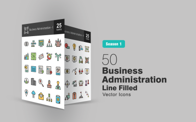 Zestaw ikon wypełnionych linii 50 administracji biznesowej