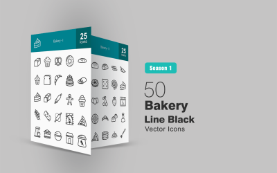 50 Bakery Line Icon Set