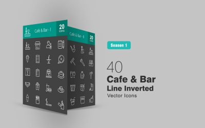40 Cafe &amp;amp; Bar Line Omgekeerde Icon Set