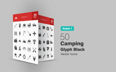 50 Camping Glyph Ikonuppsättning