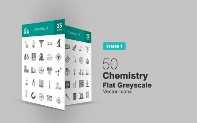 50 chemie platte grijswaarden Icon Set