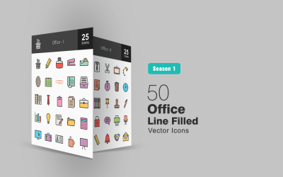 Conjunto de ícones de 50 linhas preenchidas de escritório