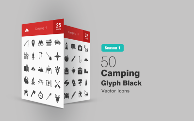 50 Conjunto de ícones de glifos de acampamento