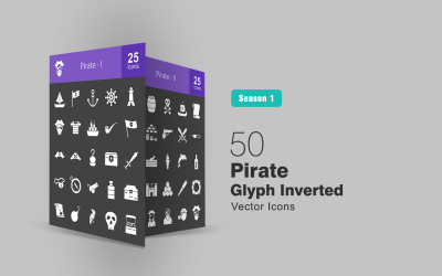 Conjunto de ícones invertidos de 50 glifos de pirata