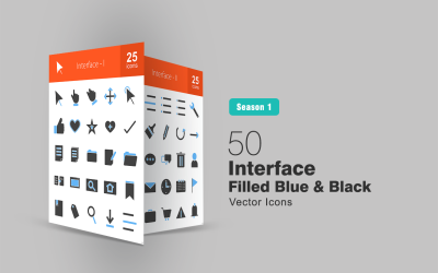 Conjunto de ícones preenchidos com 50 interface azul e preto