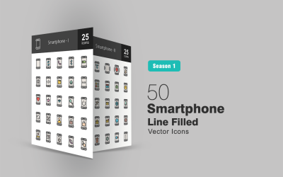 50 conjunto de iconos de línea llena de teléfonos inteligentes