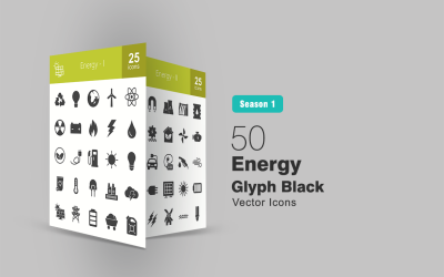 50 Energy Glyph Ikonuppsättning