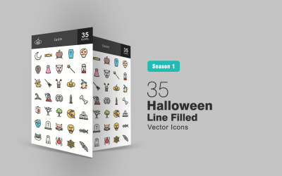 35 Halloween fylld linje Ikonuppsättning