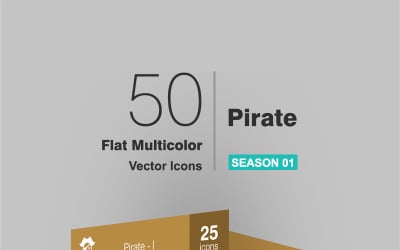 50 jeu d&amp;#39;icônes plat multicolore pirate