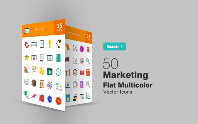50 Marketing lapos többszínű ikon készlet