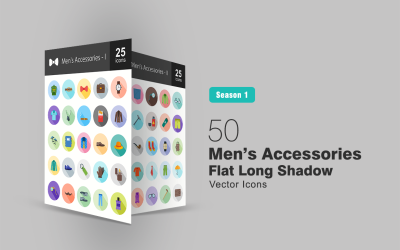 50 Men&#039;s Accessories Flat Long Shadow Icon Set