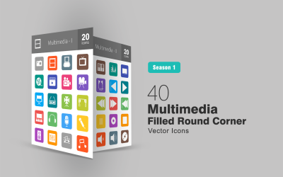 40 Multimedia Filled Round Corner Icon Set