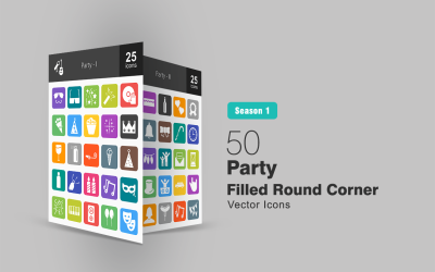 50 Party gefüllte runde Ecke Icon Set