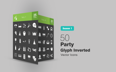 50 Party Glyph Inverted Icon Set