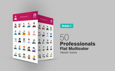 50 Professionals Flat Multicolor Ikonuppsättning