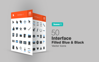 50 set di icone blu e nero con interfaccia