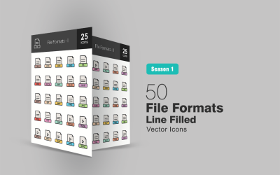 Set di icone di linea piena di 50 formati di file