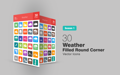 30 Weather Filled Round Corner Icon Set