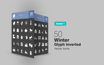 50 Winter Glyph Inverterad Ikonuppsättning