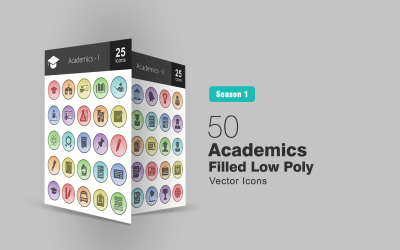 50 Academics Filled Low Poly Icon Set