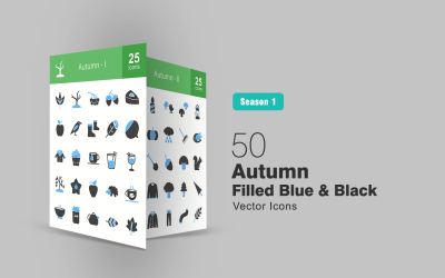 50 Autumn Filled Blue &amp;amp; Black Icon Set