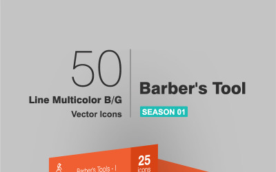 50 Barber&amp;#39;s Tools Line Çok Renkli B / G Simge Seti