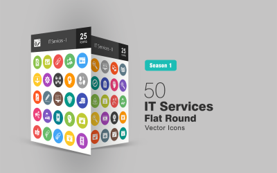 Conjunto de 50 ícones redondos planos para serviços de TI