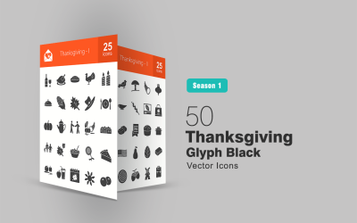 50 Conjunto de ícones de glifos de ação de graças
