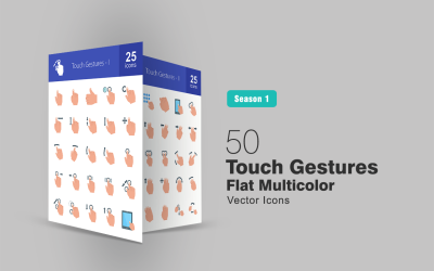 50 dotykových gest plochá vícebarevná sada ikon