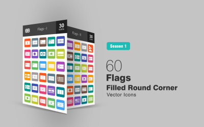 60 Flaggen gefüllt runde Ecke Icon Set