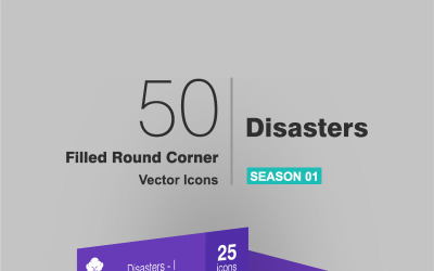 50 katastrofer fyllda runda hörn ikonuppsättning