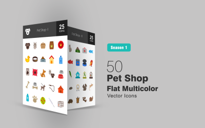 50 kisállat bolt sokszínű ikon készlet
