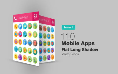 110 mobiele apps platte lange schaduw icon set
