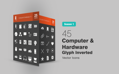 45 Počítač a hardware Sada ikon s obrácenými glyfy