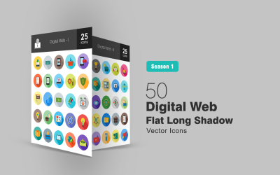 Sada ikon 50 plochý web plochý dlouhý stín