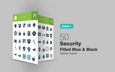 50 säkerhetsfyllda blå och svarta ikonuppsättningar