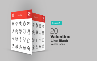20 set di icone di linea di San Valentino