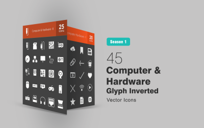 45 Set di icone glifo invertito per computer e hardware